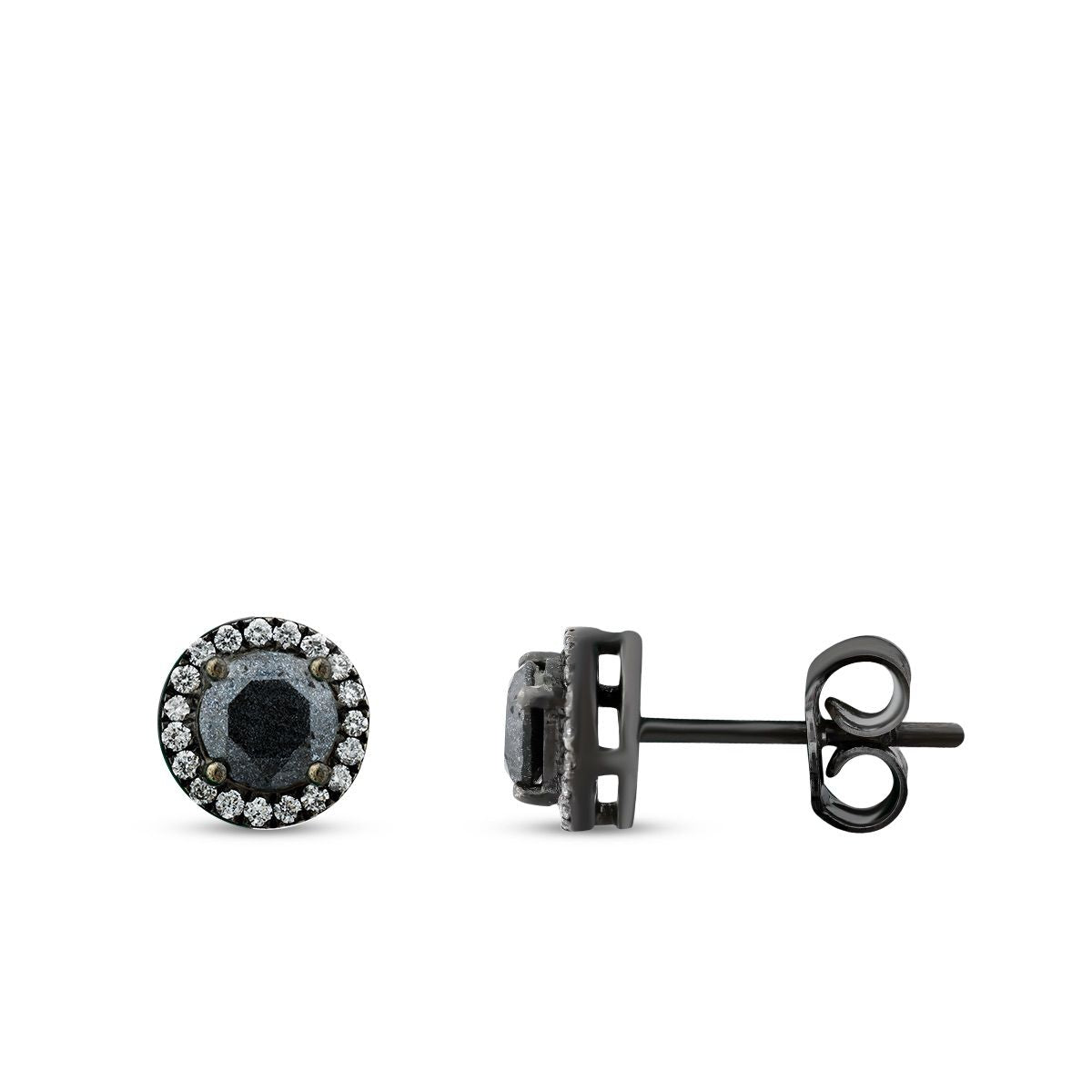 0.73 Carat Diamond Black Stone Earring