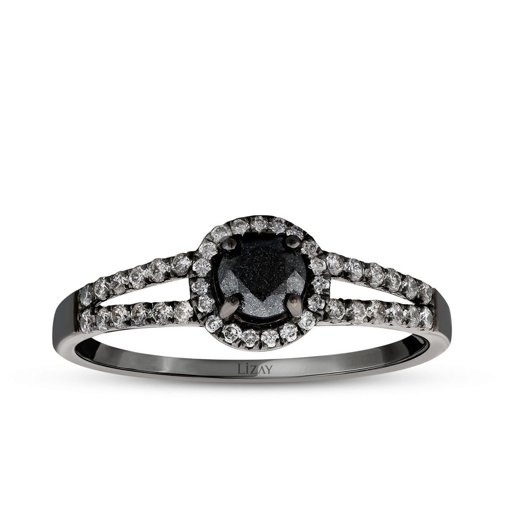 0.58 Carat Diamond Black Stone Ring