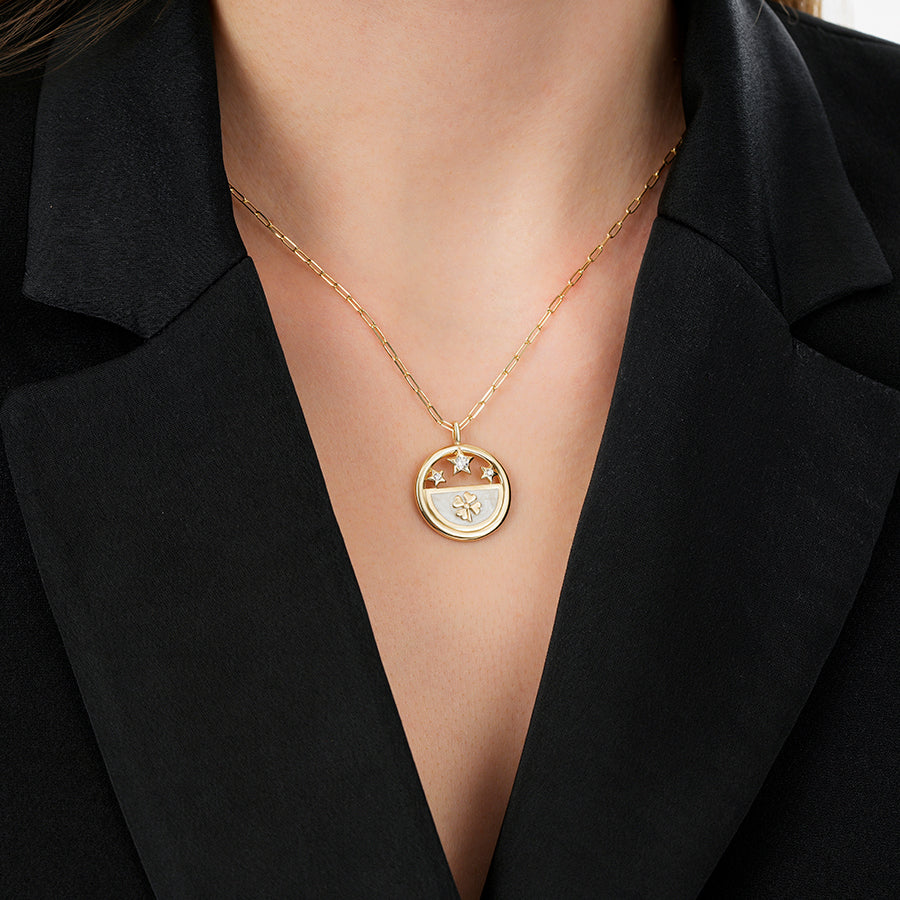 Gold Clover and Star Enamel Luck Charm Necklace