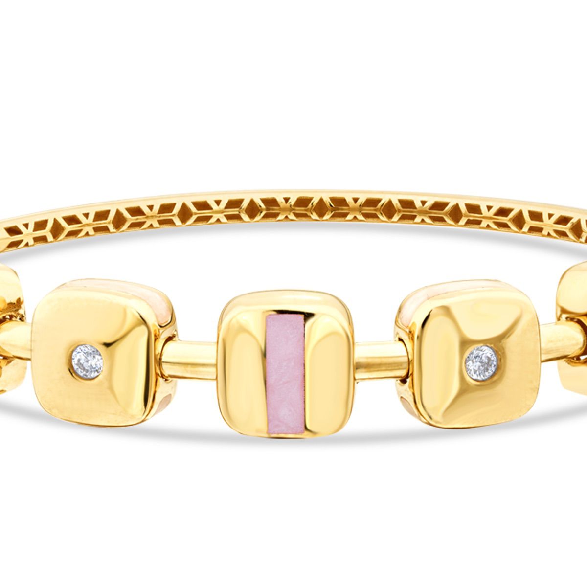 Gold Stone Pink Enamel Square Cuff
