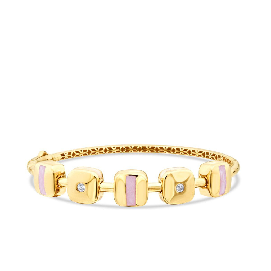 Gold Stone Pink Enamel Square Cuff