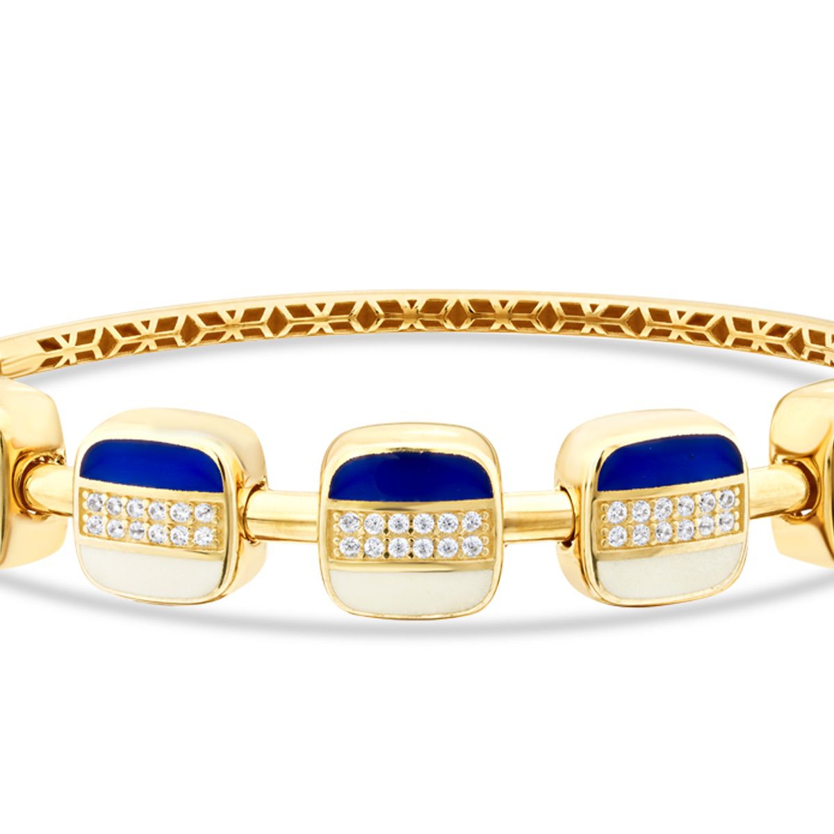 Gold Stone Navy and White Enamel Square Cuff