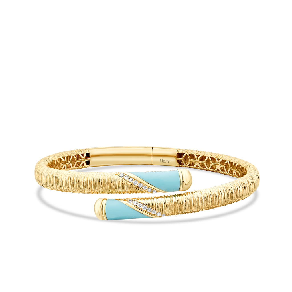Gold Blue Enamel Detailed Cuff