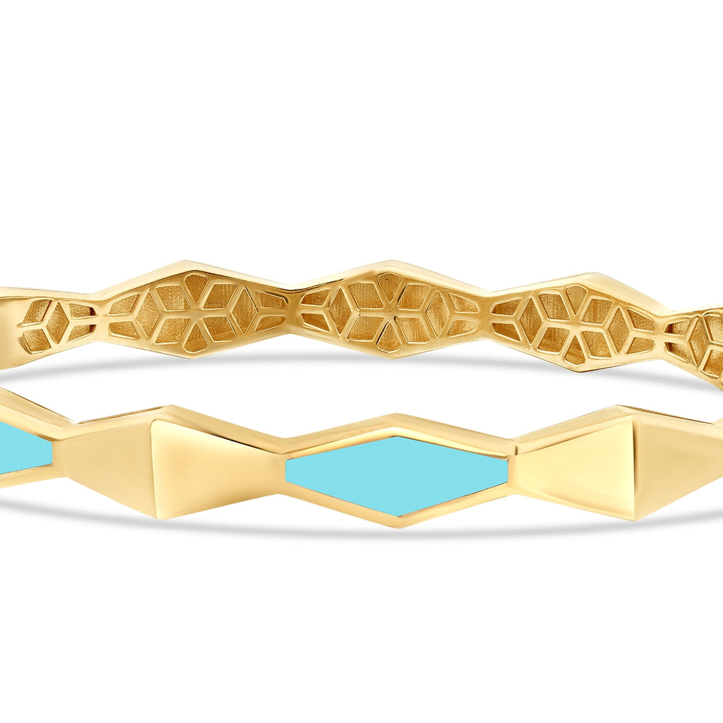 Gold Turquoise Enamel Geometric Cuff