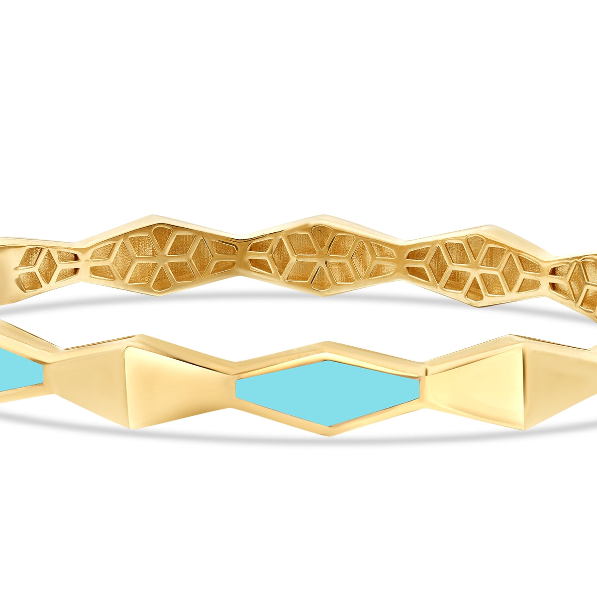Gold Turquoise Enamel Geometric Cuff