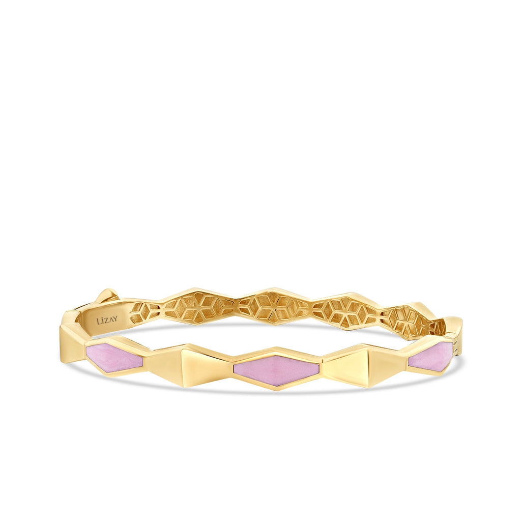 Gold Pink Enamel Geometric Cuff
