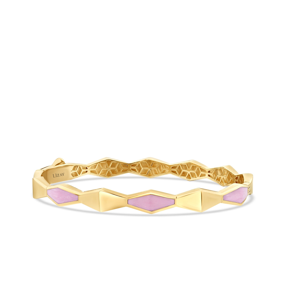 Gold Pink Enamel Geometric Cuff