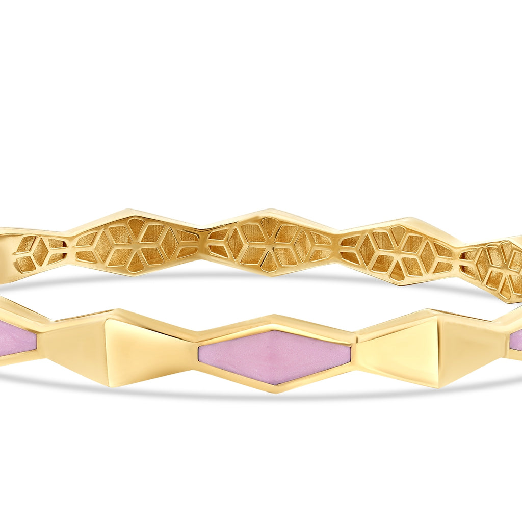 Gold Pink Enamel Geometric Cuff
