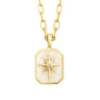 Gold Stone White Enamel North Star Plate Necklace