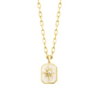 Gold Stone White Enamel North Star Plate Necklace