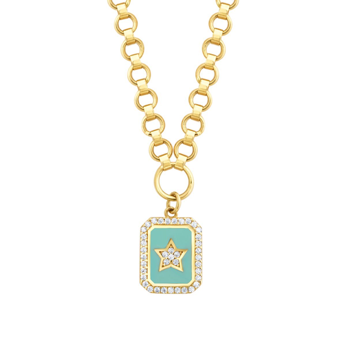 Gold Stone Blue Enamel Star Plate Necklace
