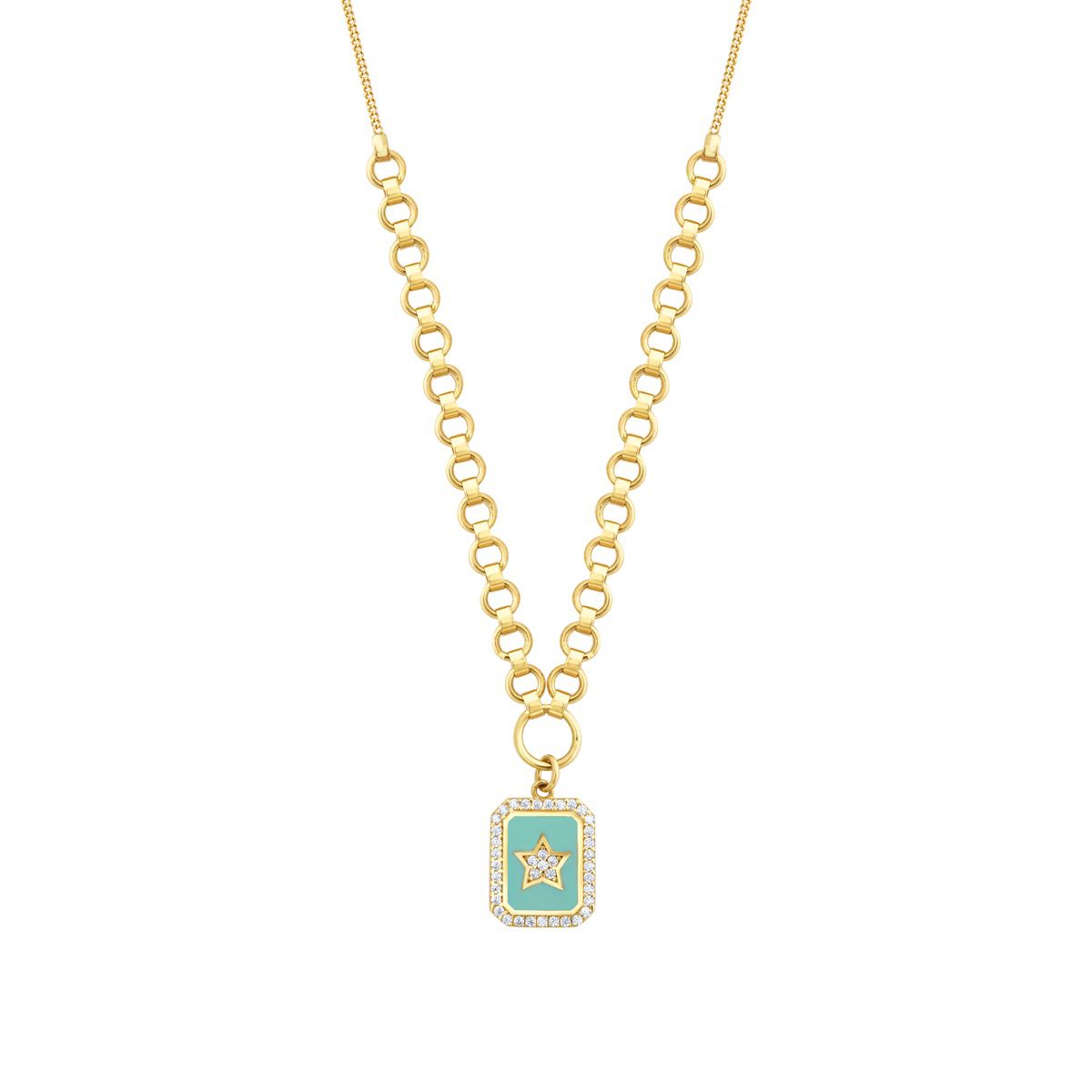 Gold Stone Blue Enamel Star Plate Necklace