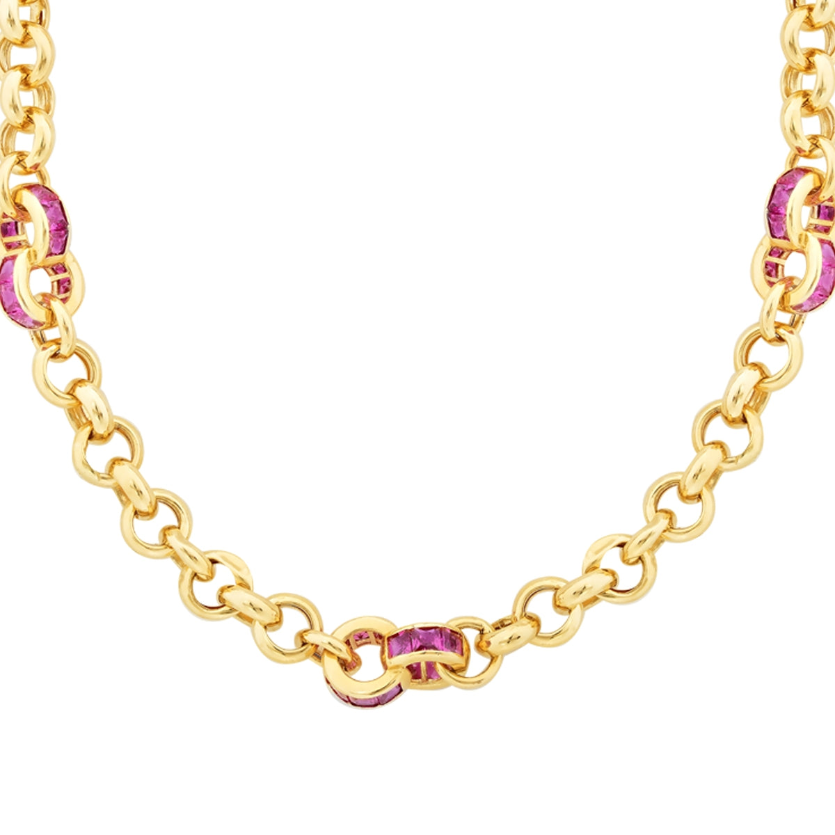 Gold Fuschia Thick Chain Necklace