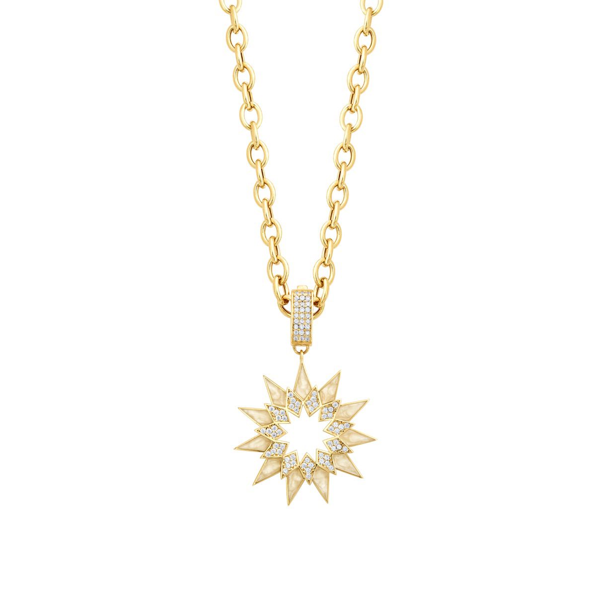Gold Stone White Enamel Sun Necklace