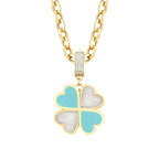 Gold Clover White and Blue Enamel Necklace