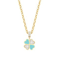 Gold Clover White and Blue Enamel Necklace