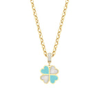 Gold Clover White and Blue Enamel Necklace