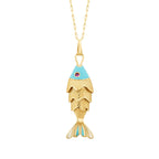 Gold Blue Enamel Fish Trend Necklace