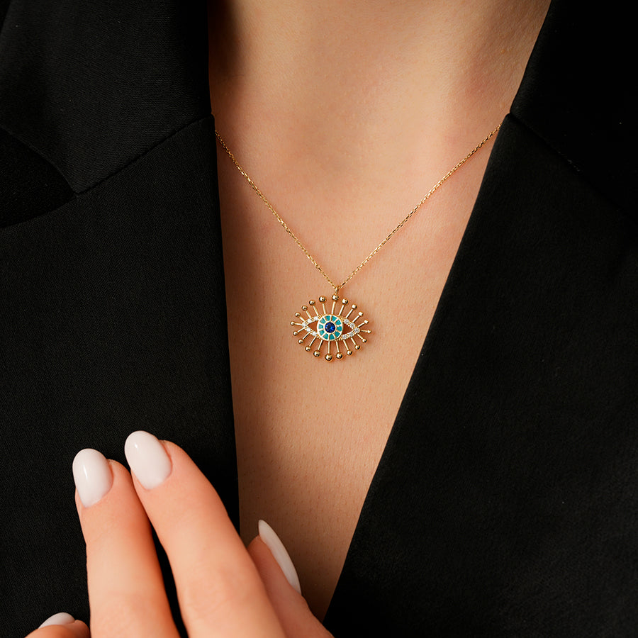 Gold Enamel Evil Eye Necklace