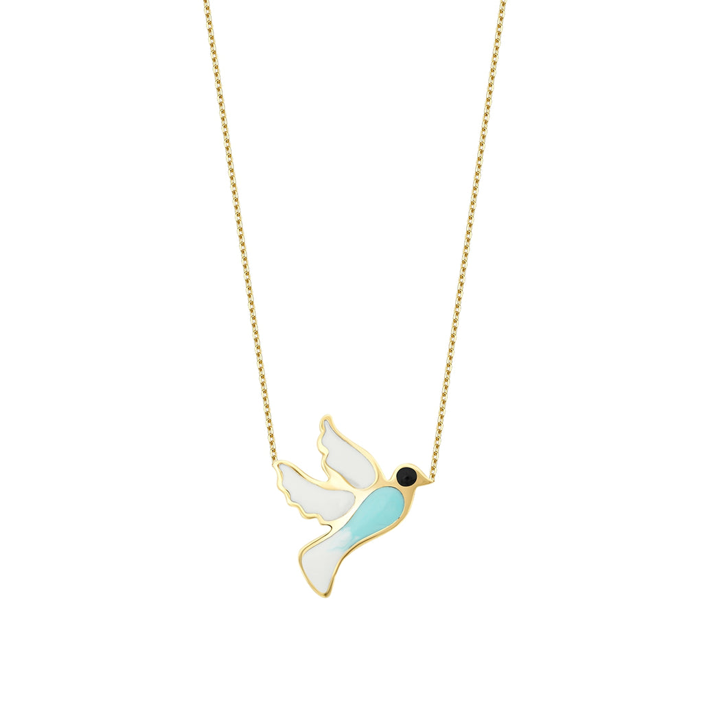 Gold Enamel Dove Necklace