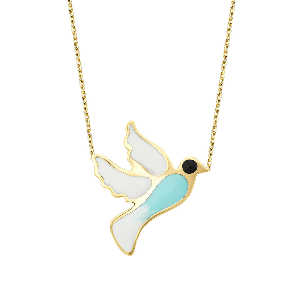 Gold Enamel Dove Necklace