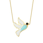 Gold Enamel Dove Necklace