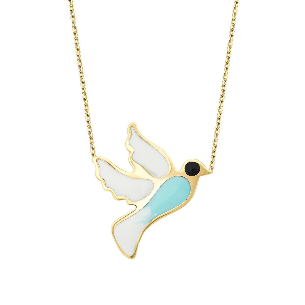 Gold Enamel Dove Necklace