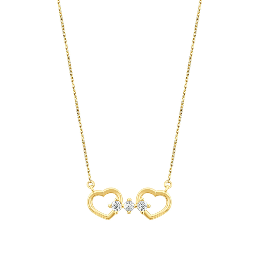 Gold Stone Two Hearts Necklace