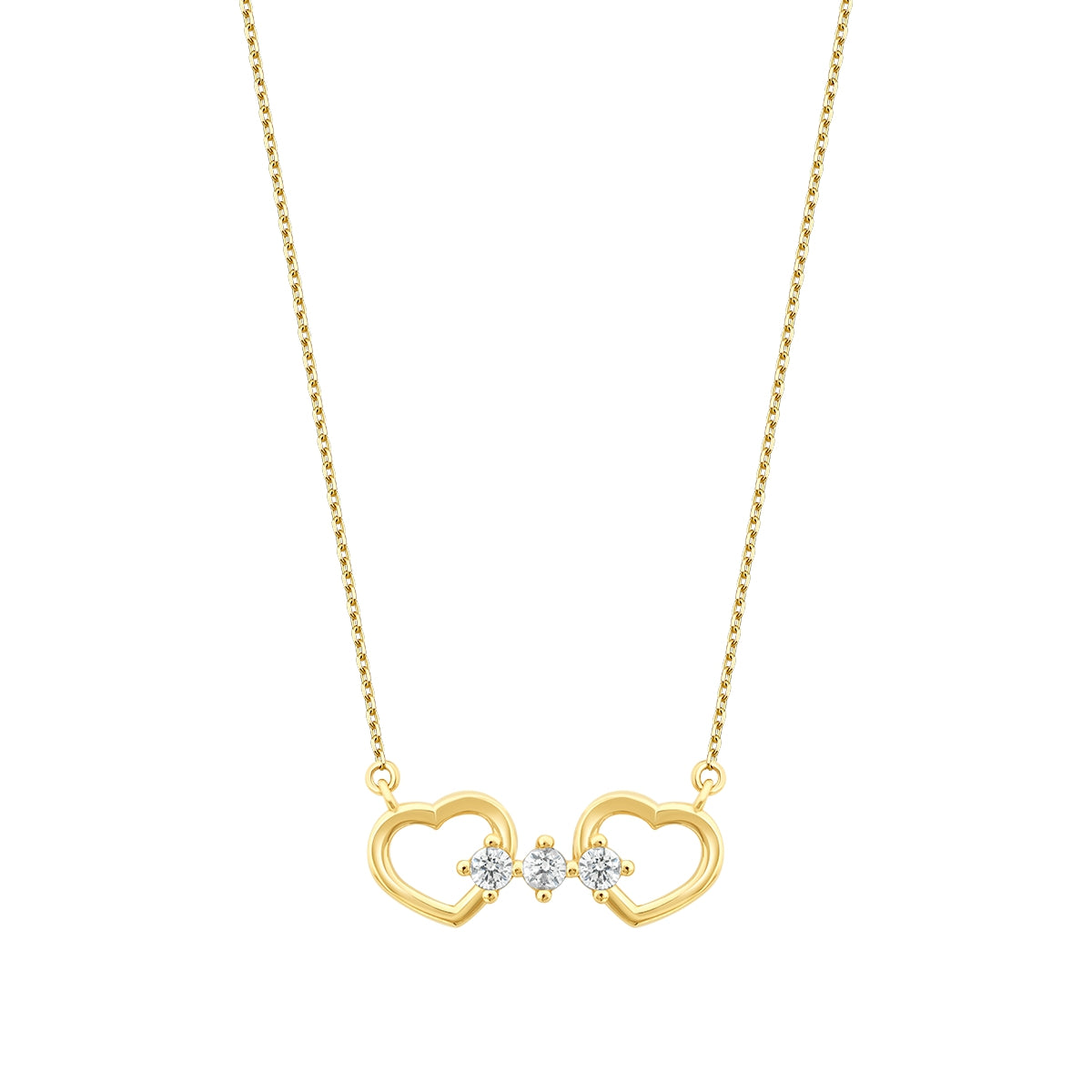 Gold Stone Two Hearts Necklace