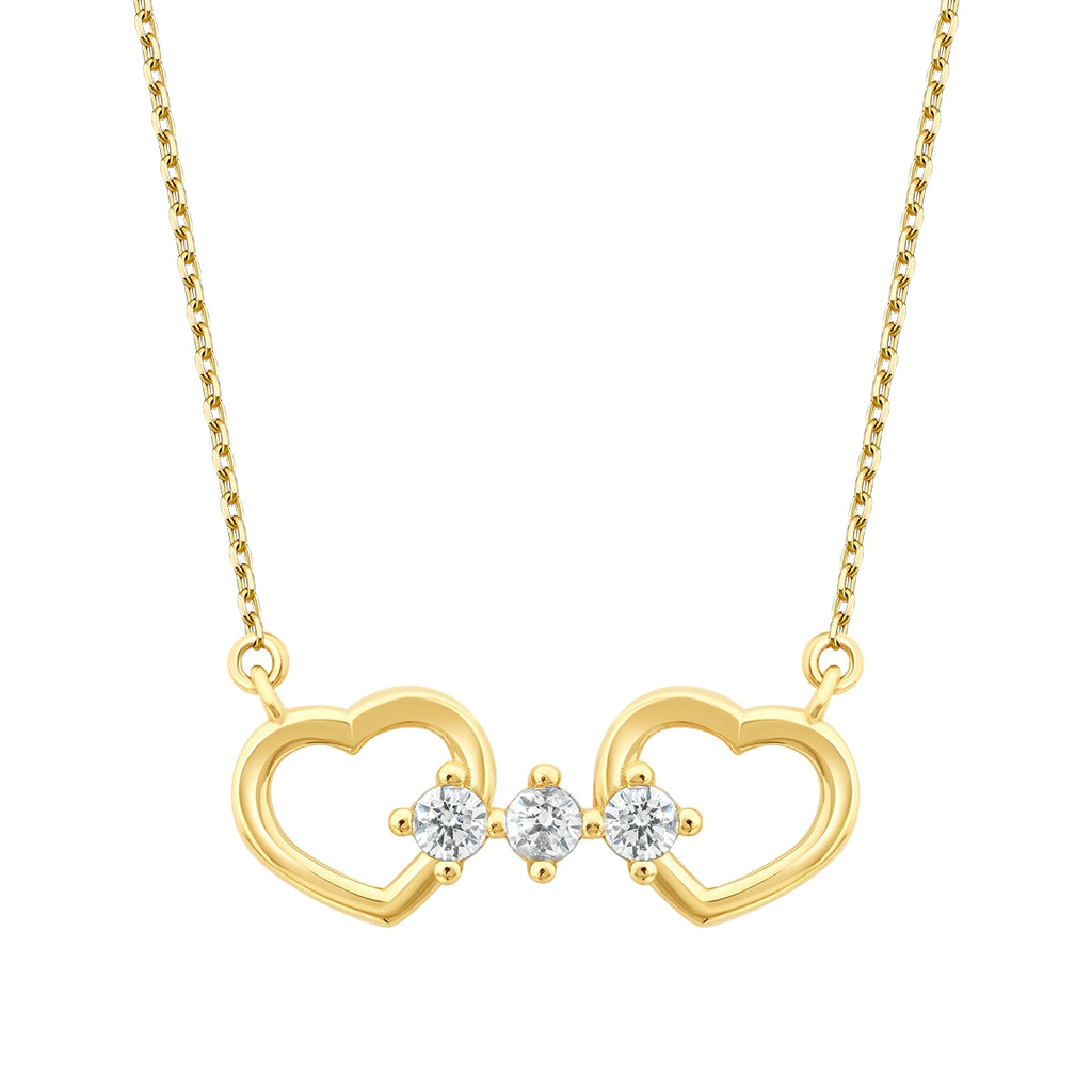 Gold Stone Two Hearts Necklace