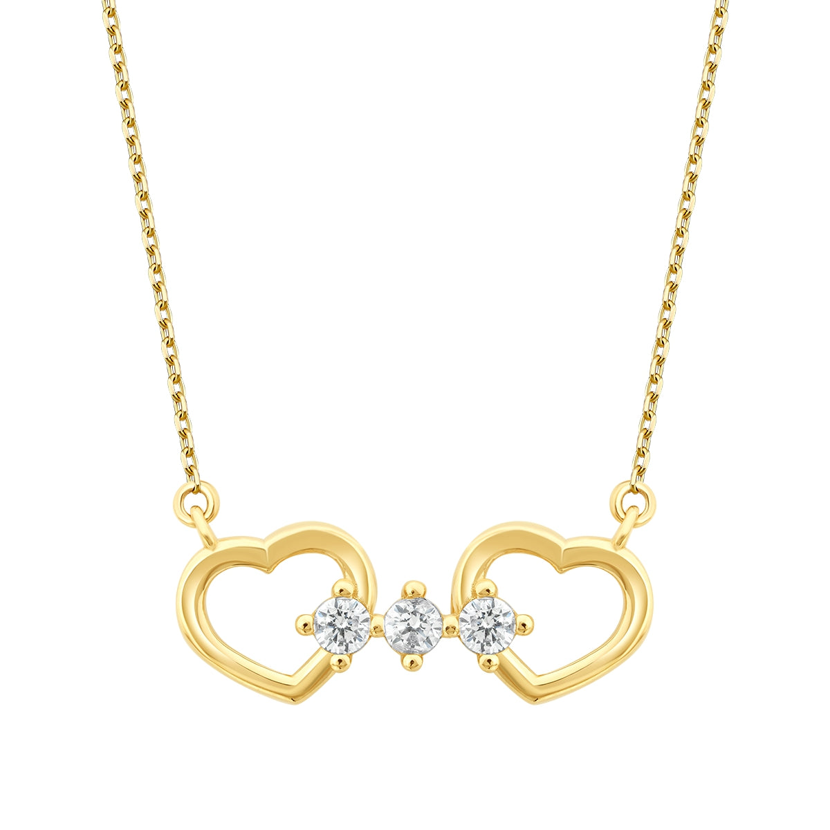Gold Stone Two Hearts Necklace