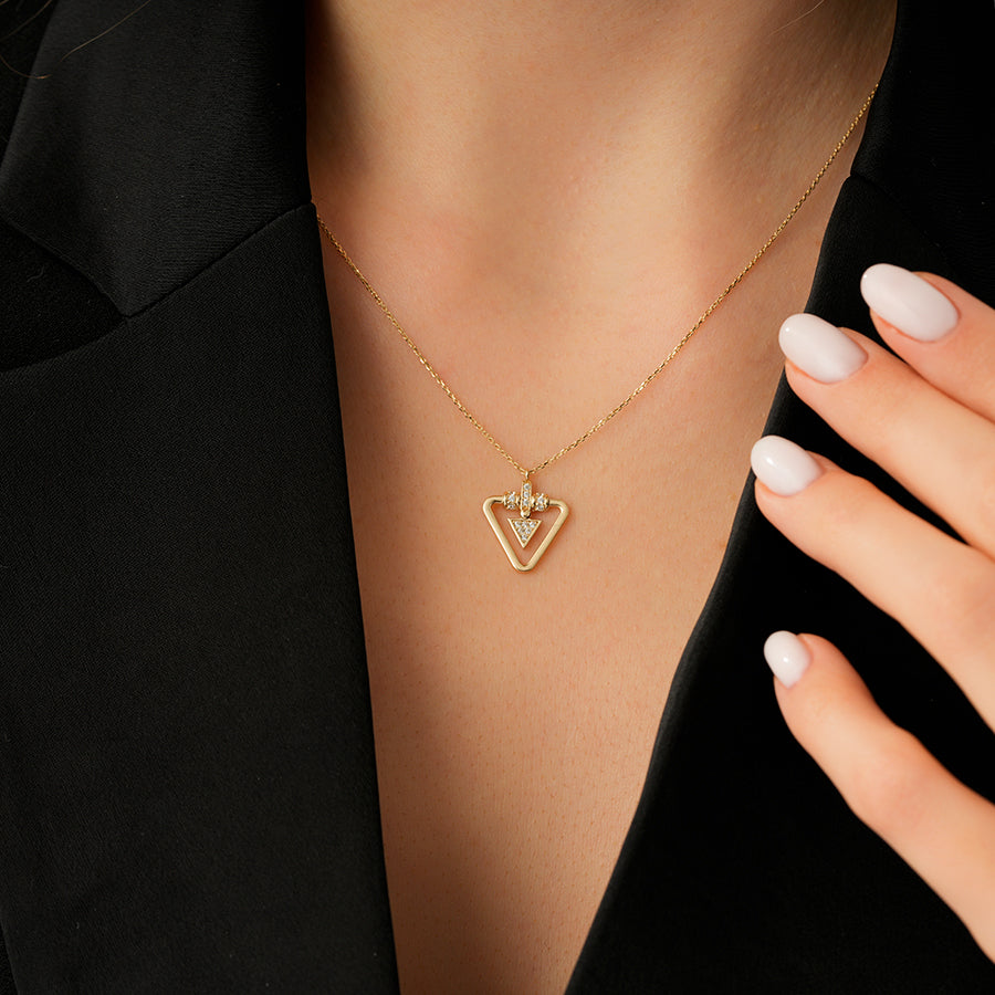 Gold Stone Triangle Trend Necklace