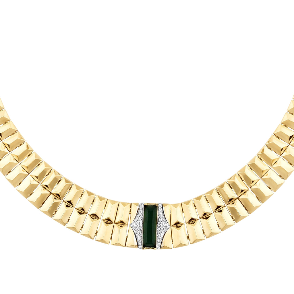Gold Green Stone Prism Necklace