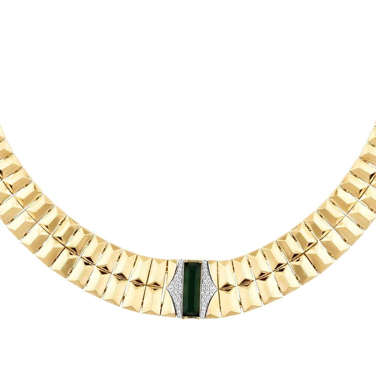 Gold Green Stone Prism Necklace