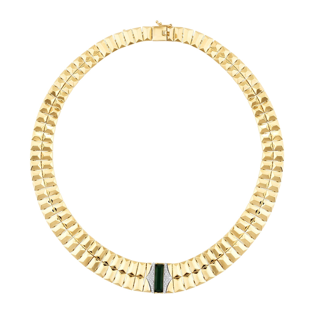 Gold Green Stone Prism Necklace