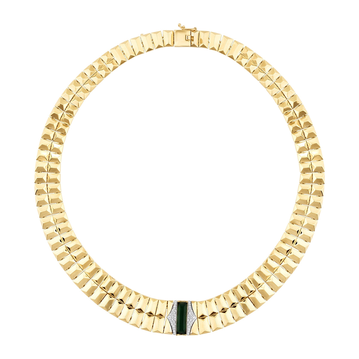 Gold Green Stone Prism Necklace