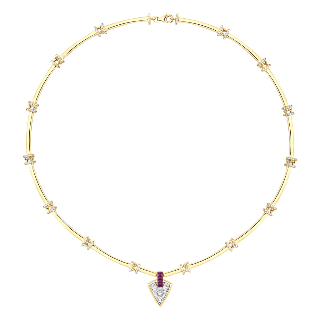Gold Fuchsia Stone Triangle Trend Necklace