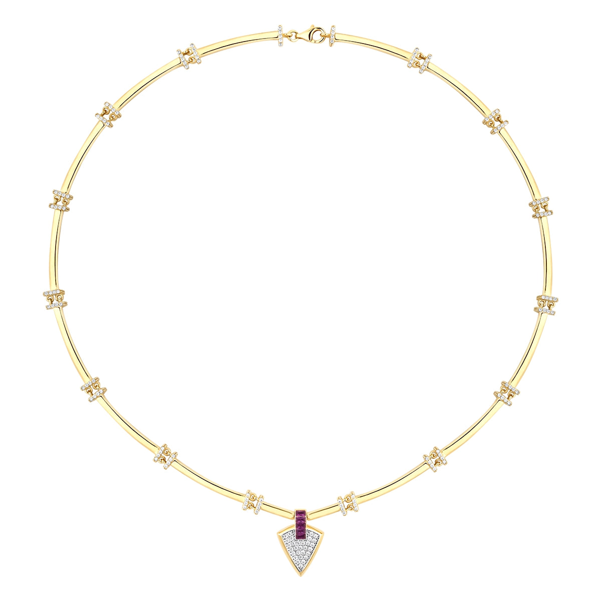 Gold Fuchsia Stone Triangle Trend Necklace