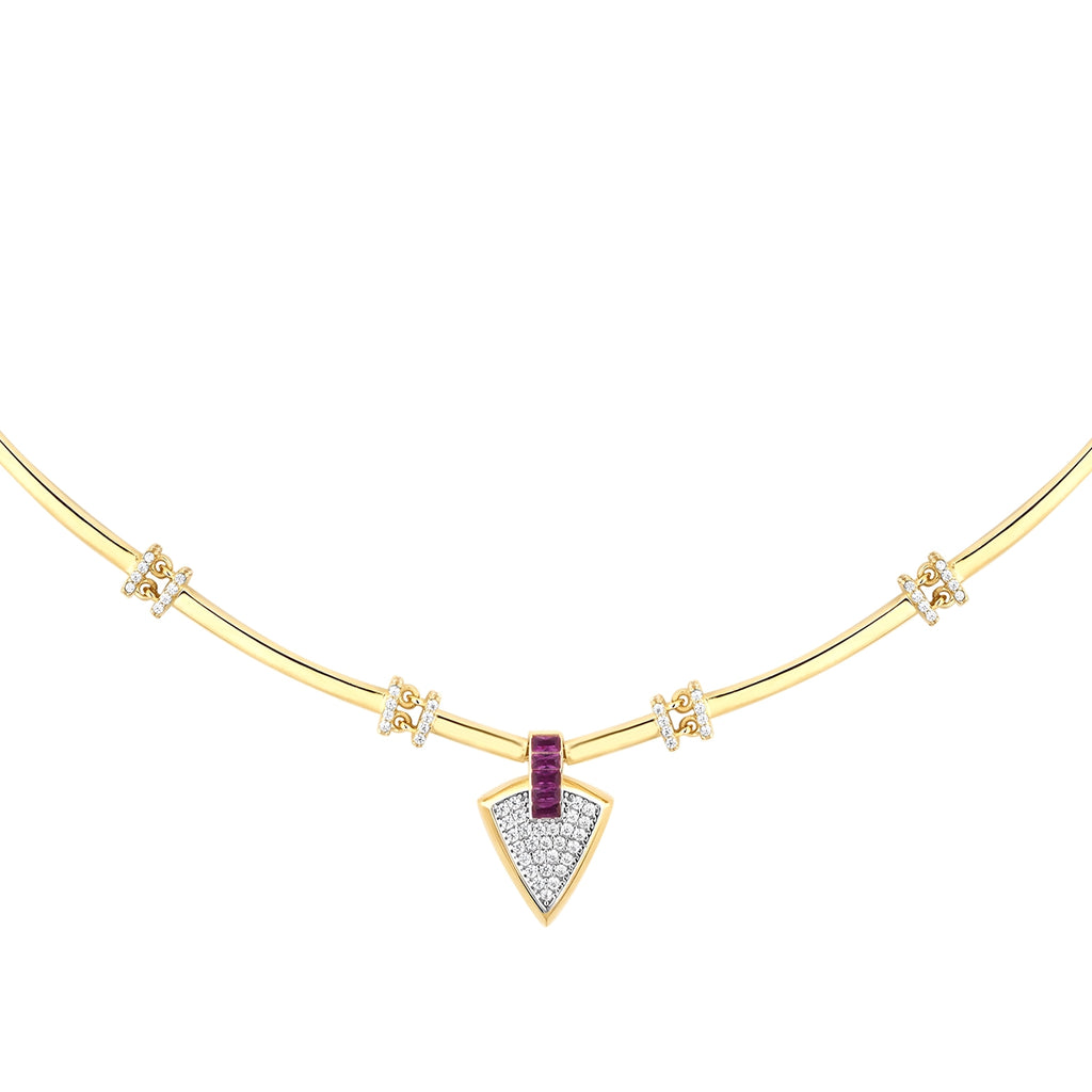 Gold Fuchsia Stone Triangle Trend Necklace