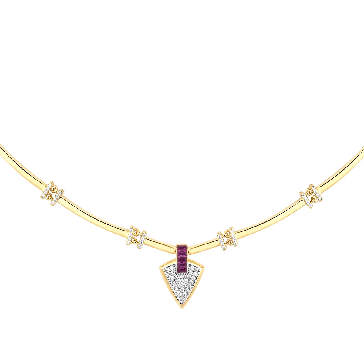 Gold Fuchsia Stone Triangle Trend Necklace