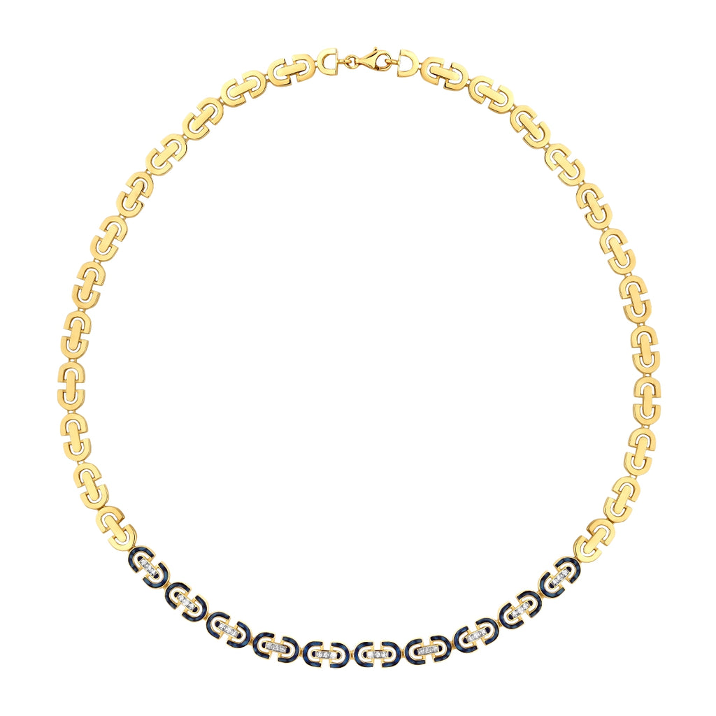Gold Navy Blue Enamel Stone Trend Necklace