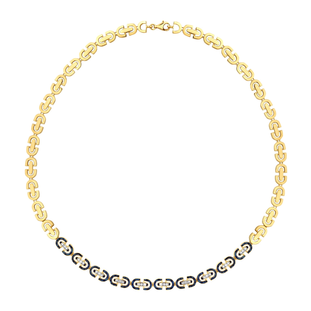 Gold Navy Blue Enamel Stone Trend Necklace