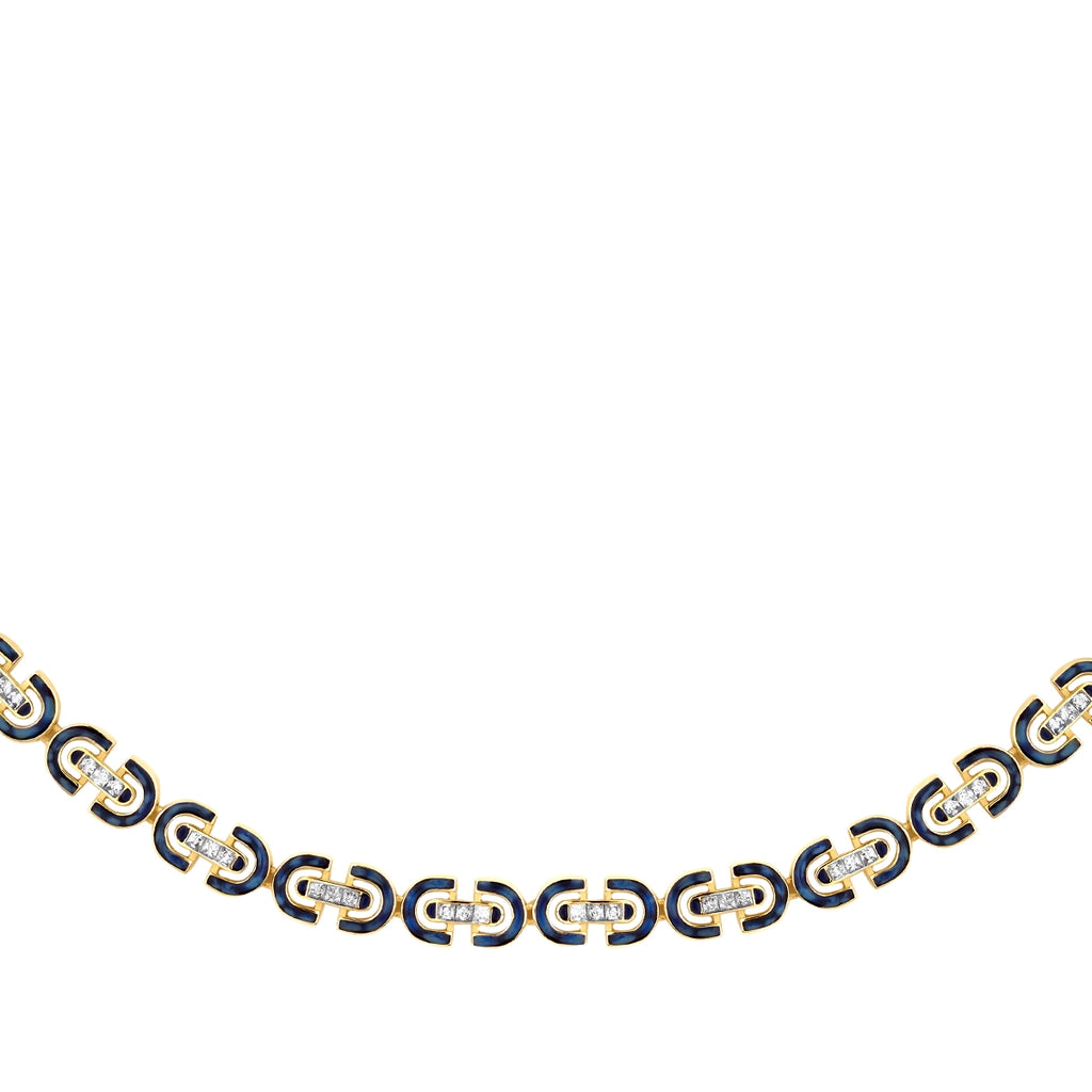 Gold Navy Blue Enamel Stone Trend Necklace