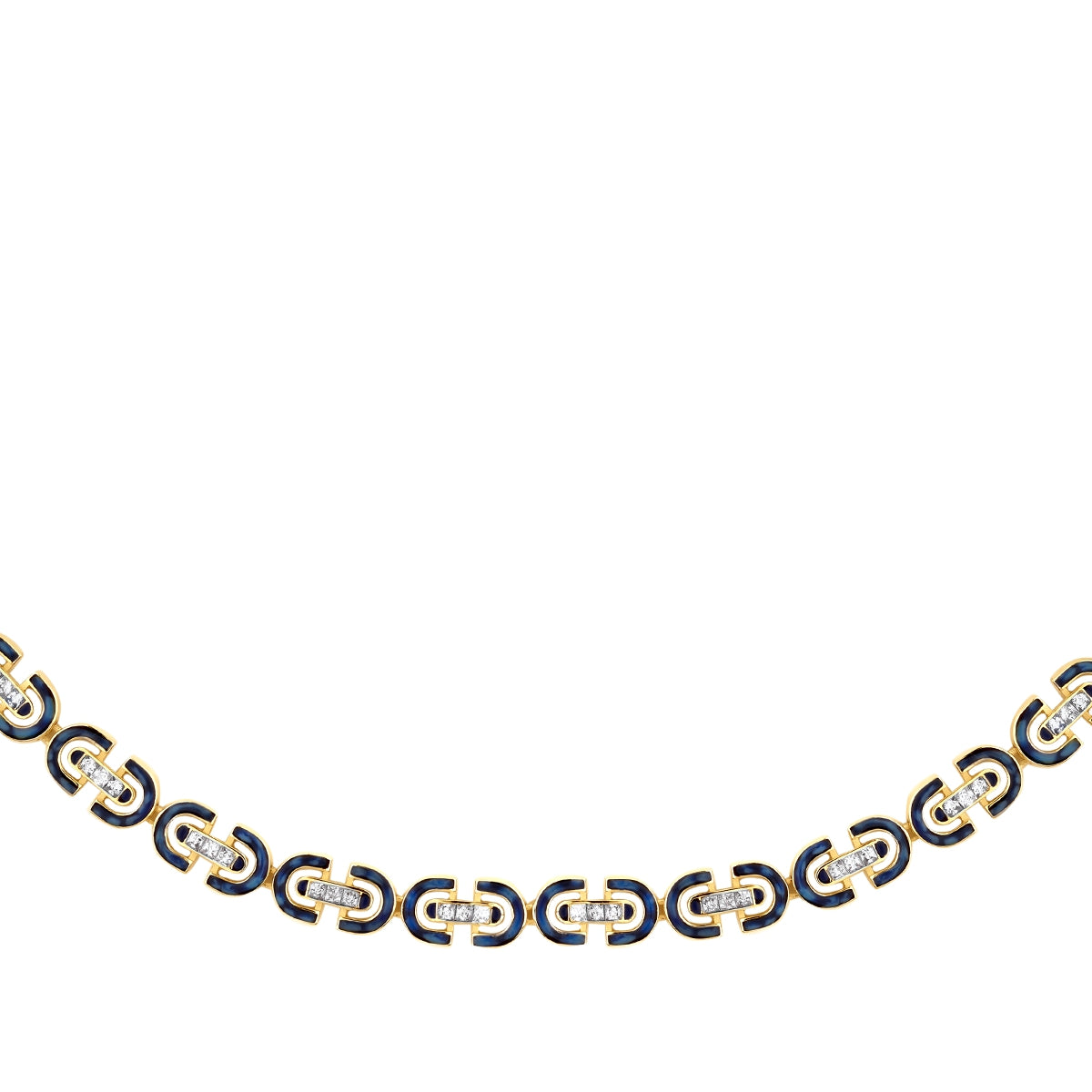 Gold Navy Blue Enamel Stone Trend Necklace
