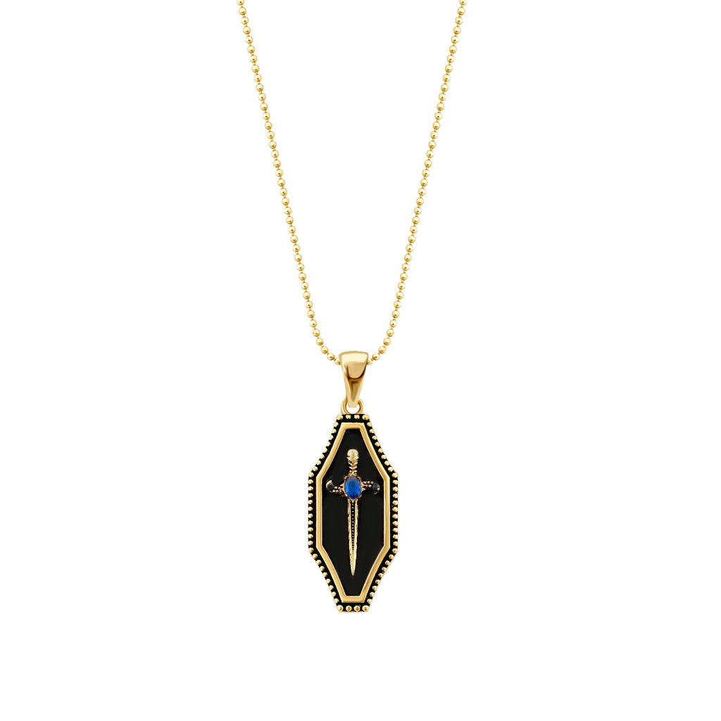 Gold Onyx Stone Sword Men's Necklace