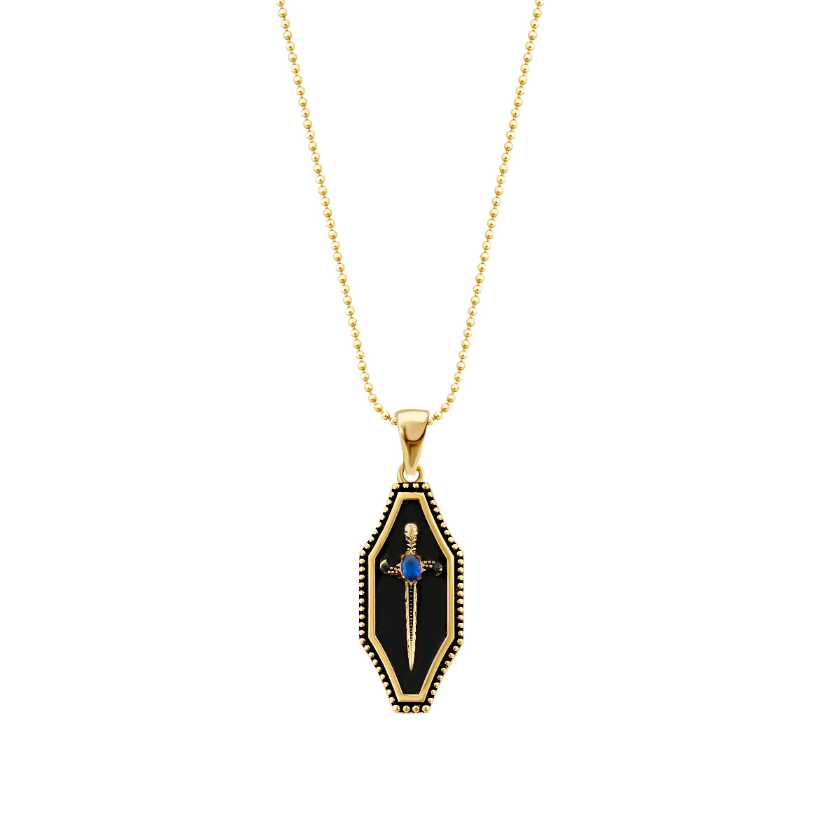Gold Onyx Stone Sword Men's Necklace