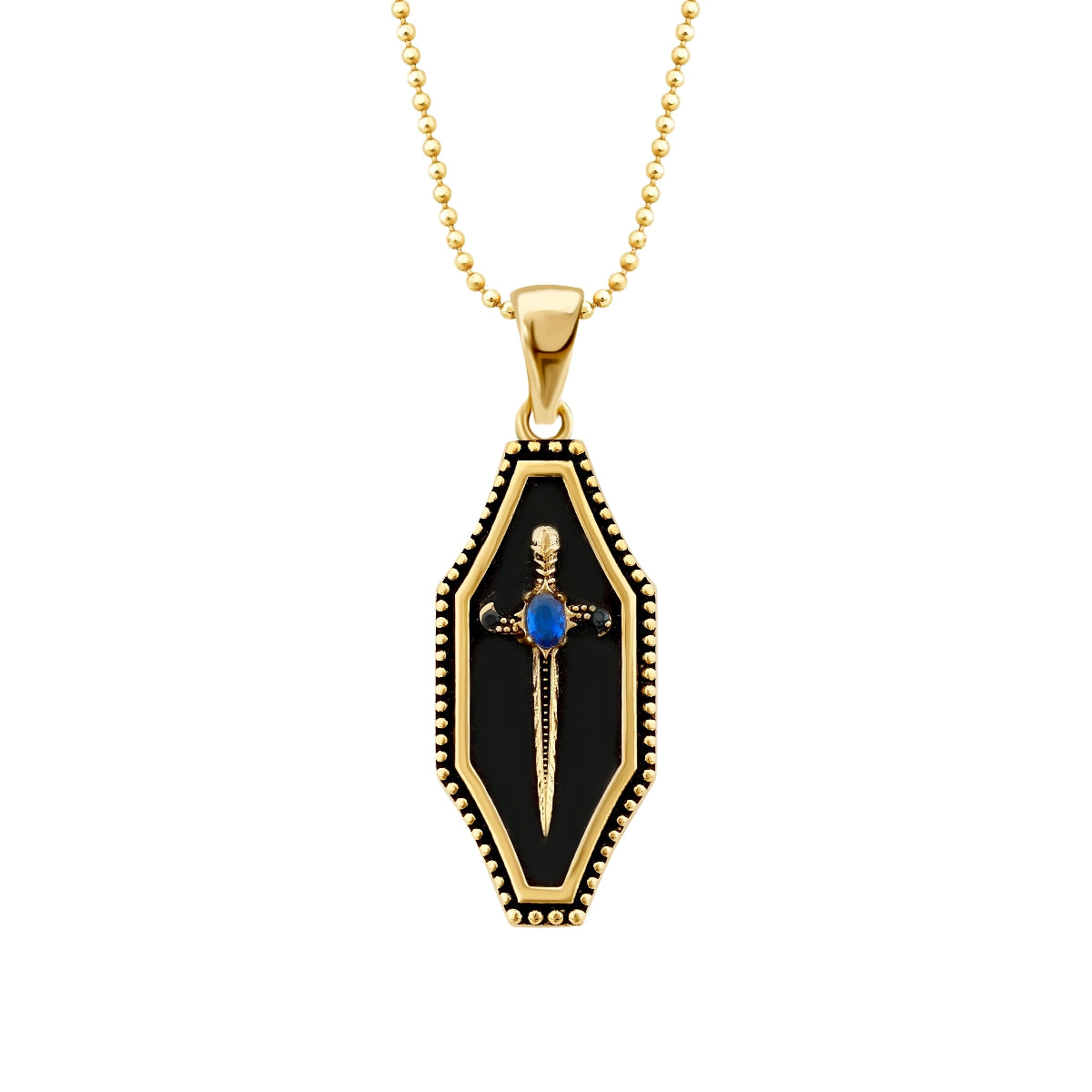 Gold Onyx Stone Sword Men's Necklace