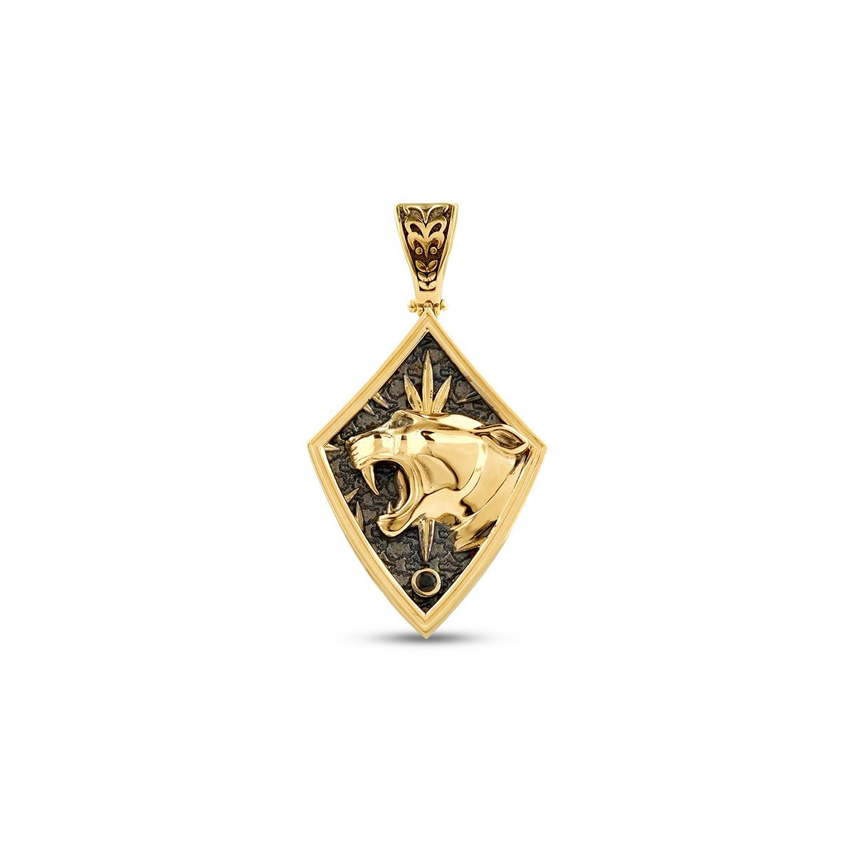 Gold Onyx Stone Armored Panther Pendant