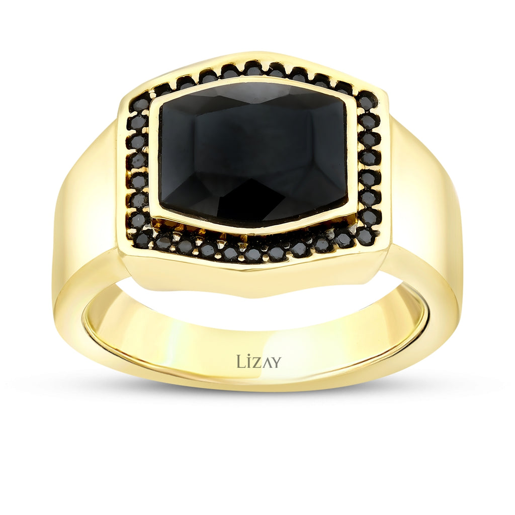 Gold Stone Black Men's Ring