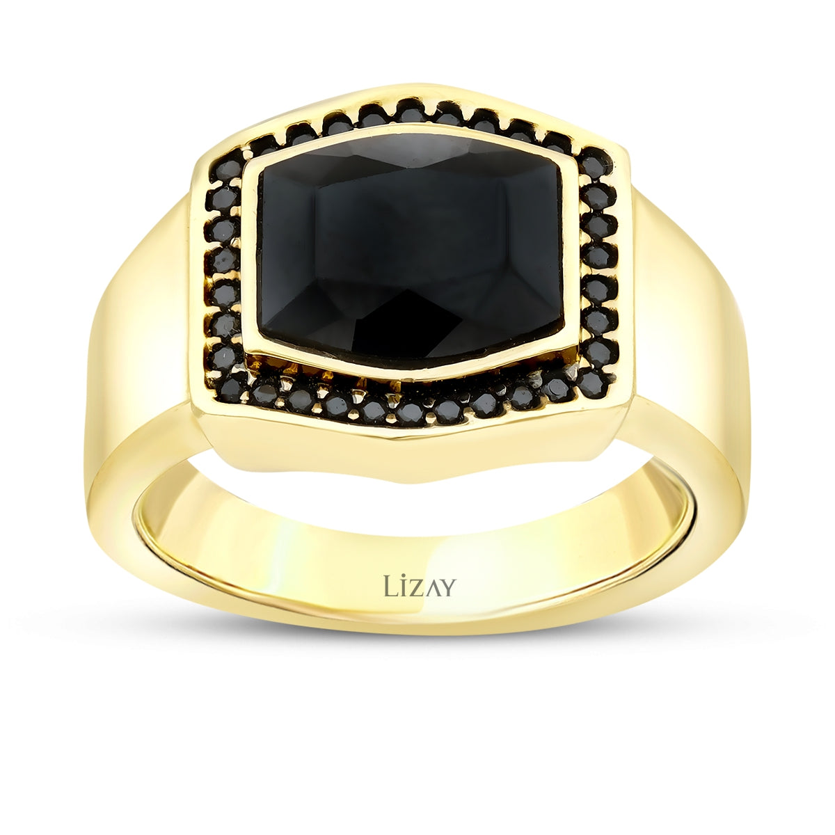 Gold Stone Black Men's Ring